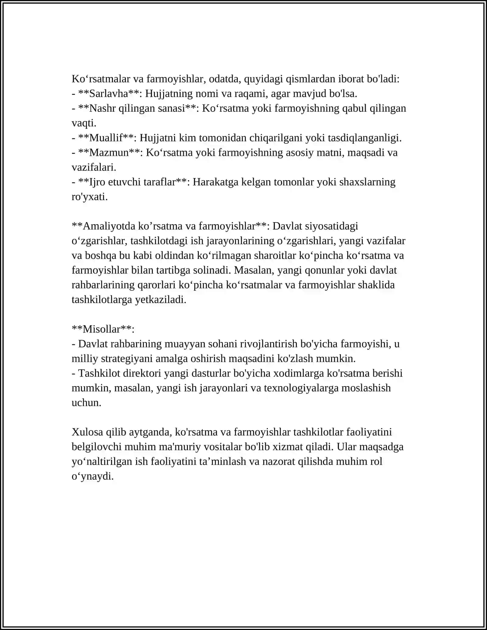 Ko'rsatma va farmoyishlar: tushunchalari 4