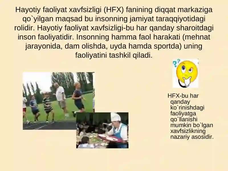 Hayotiy faoliyat xavfsizligi (HFX) fanining ahamiyati va uning tarkibi 4