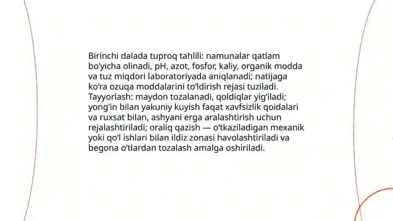 Koʻchatzorni birinchi va ikkinchi dalasida amalga oshiriladigan ishlar 4