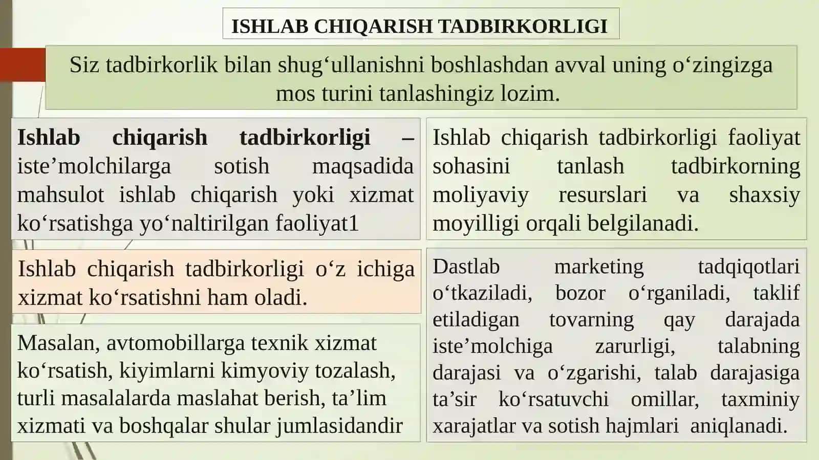TADBIRKORLIK FAOLIYATI TURLARI 4