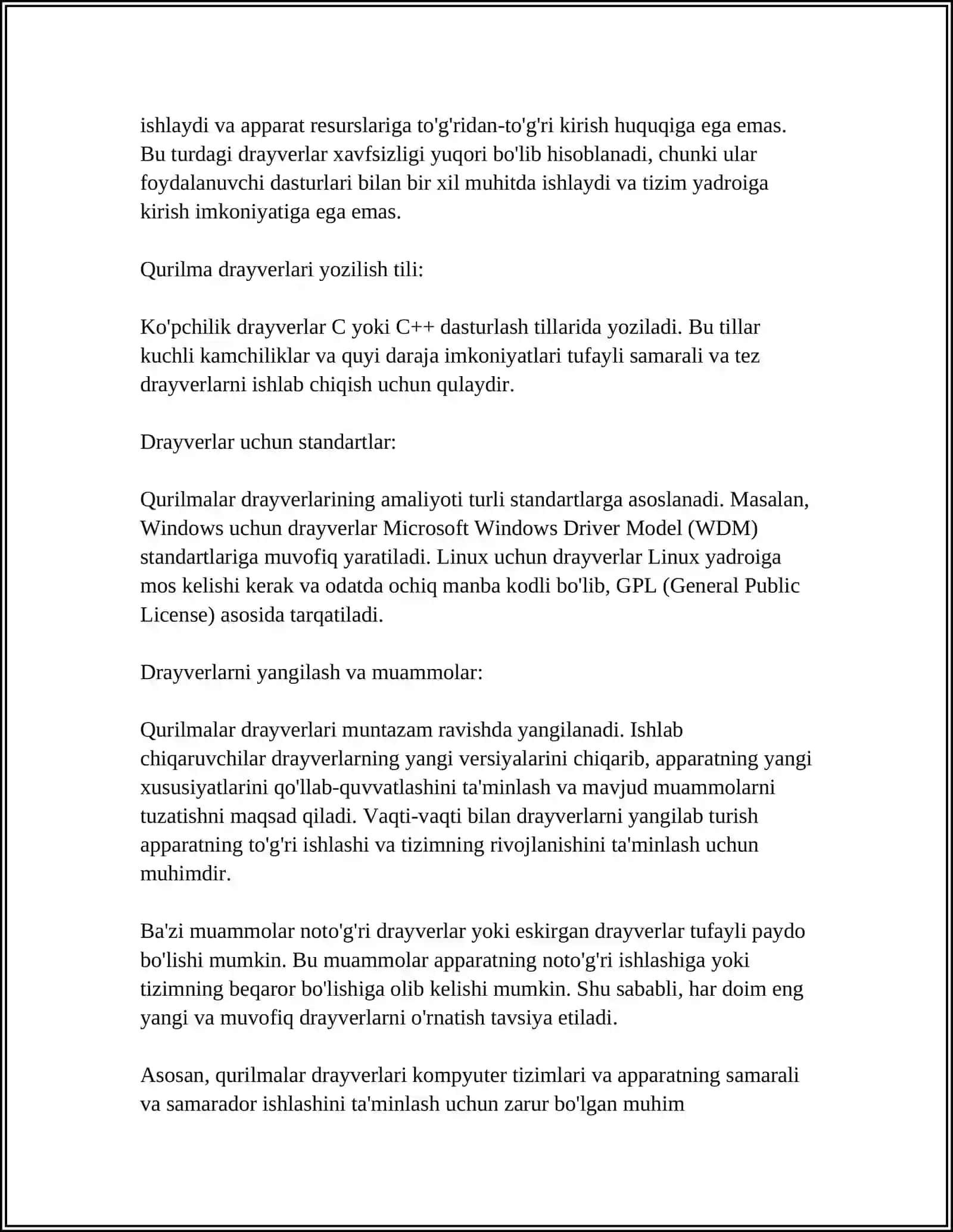 O‘RNATILGAN TIZIMLARDA QURILMALAR DRAYVERI 4