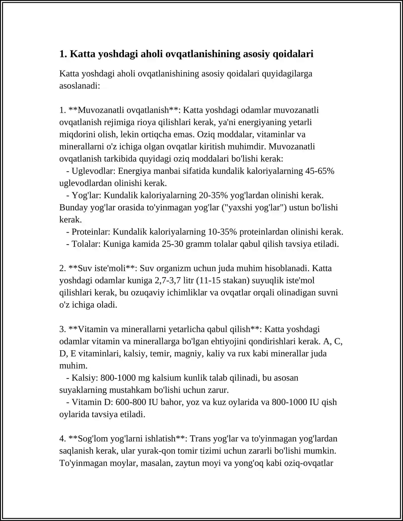 KATTA YOSHDAGI AHOLI OVQATLANISHI.KEKSA YOSH VA NURONIYLAR OVQATLANISHI.MUTANOSIB OVQATLANISH TAMOYILLARI.OVQATLANISH PIRAMIDASI.INSON QARISHIDA OVQATLANISH TIZIMI.AHOLI KATTA YOSH GURUHLARI OVQATLANISHI 4