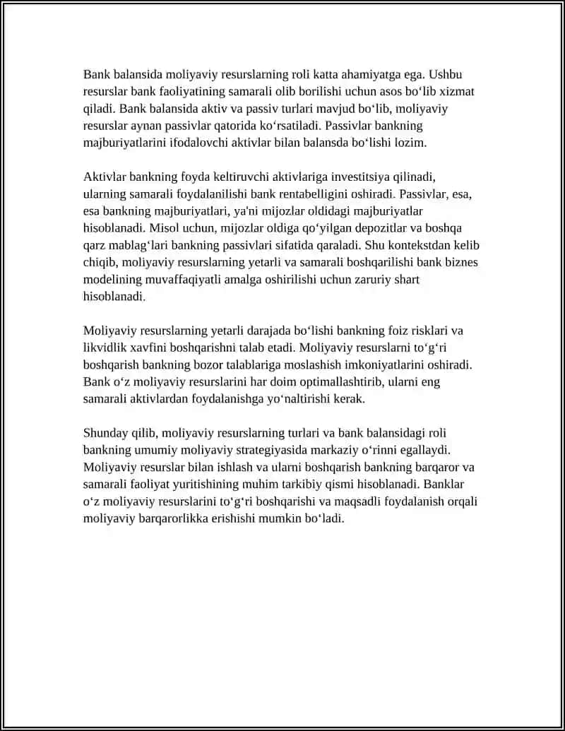 BANKLAR FAOLIYATIDA MOLIYAVIY RESURSLARNI BOSHQARISH 4