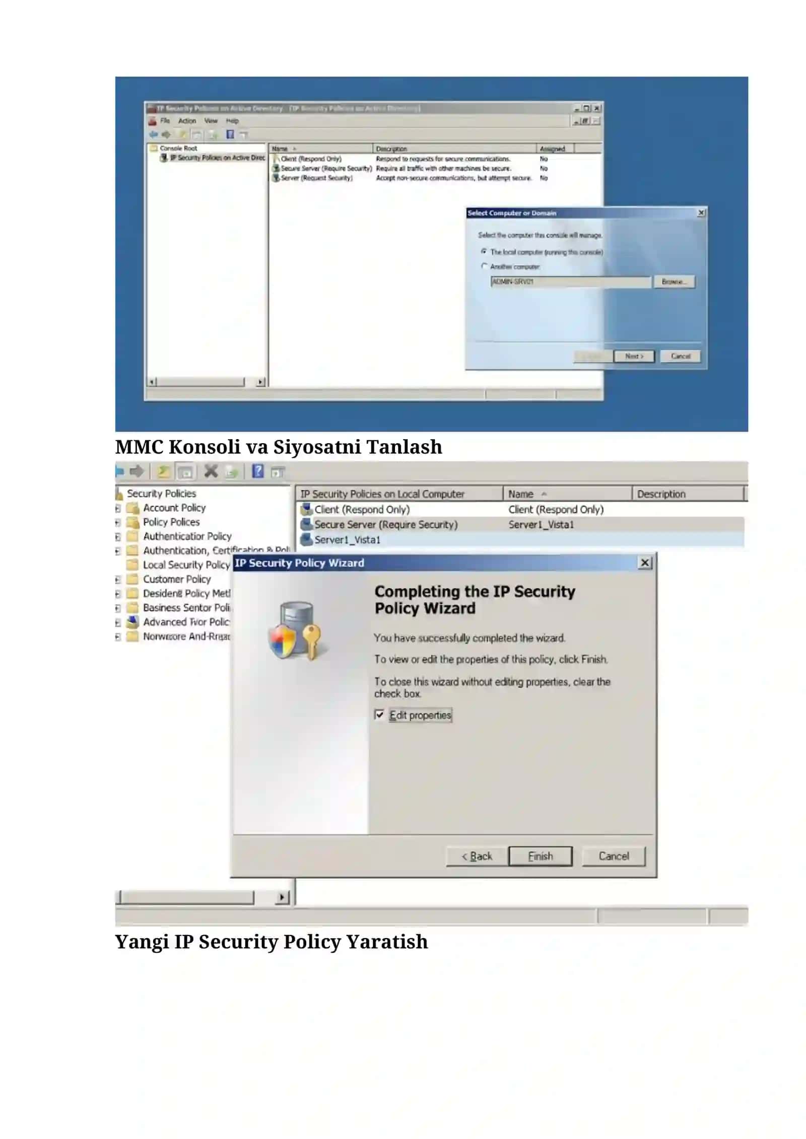9-amaliy ish Windows Server 2008 da Ipsec protokolini sozlash 4