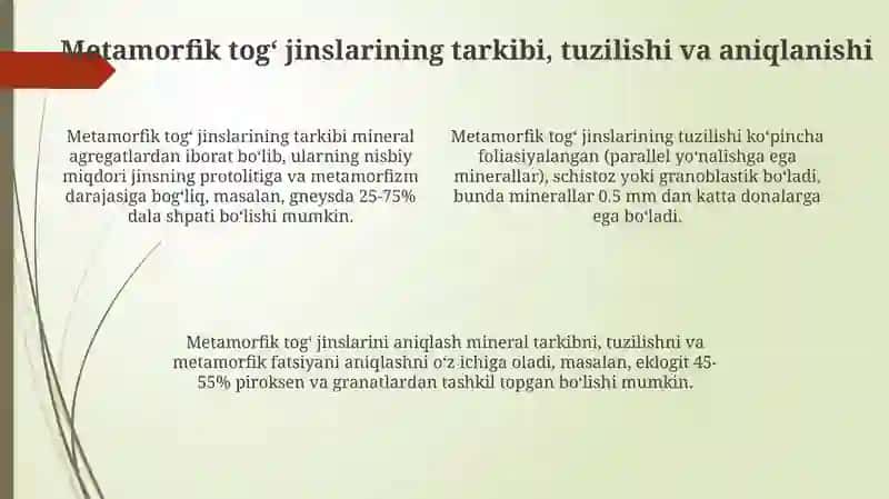Metamorfik togʻ jinslarining shakllanishi va turlari 4