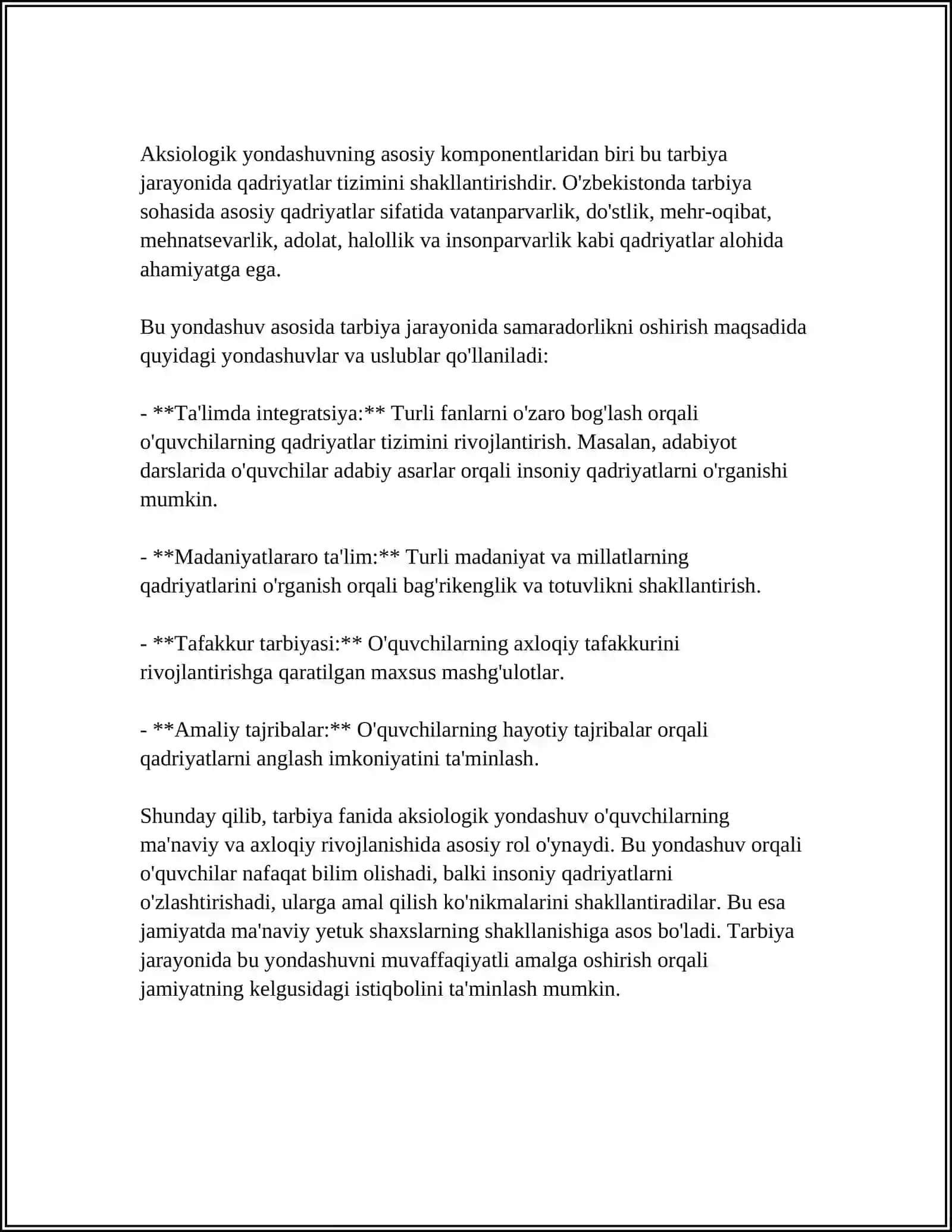 TARBIYA FANINI O'QITISH JARAYONIGA AKSIOLOGIK TEXNOLOGIK YONDASHUVLAR VA ULARGA TAVSIF 4