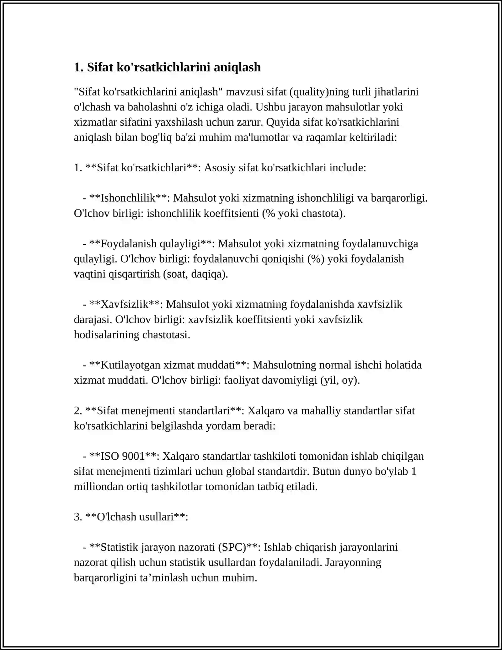 EKSPERT USULI YORDAMIDA SIFAT KO’RSATKICHLARINI TANLASH VA BAHOLASH 4