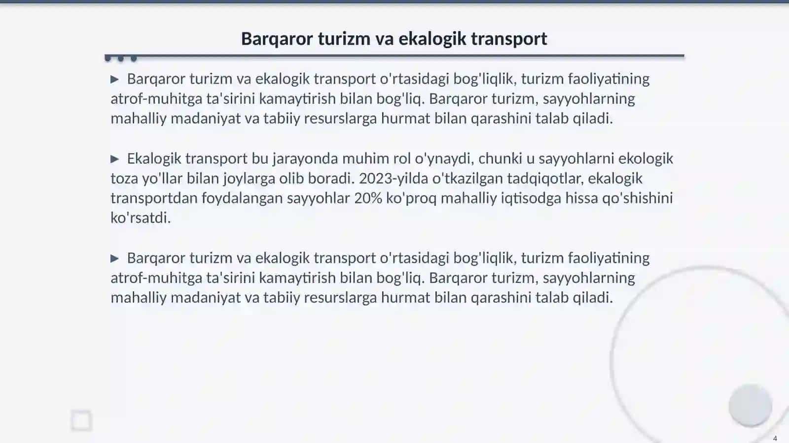 Ekalogik transport: turizmni barqaror rivojlantirish omili 4