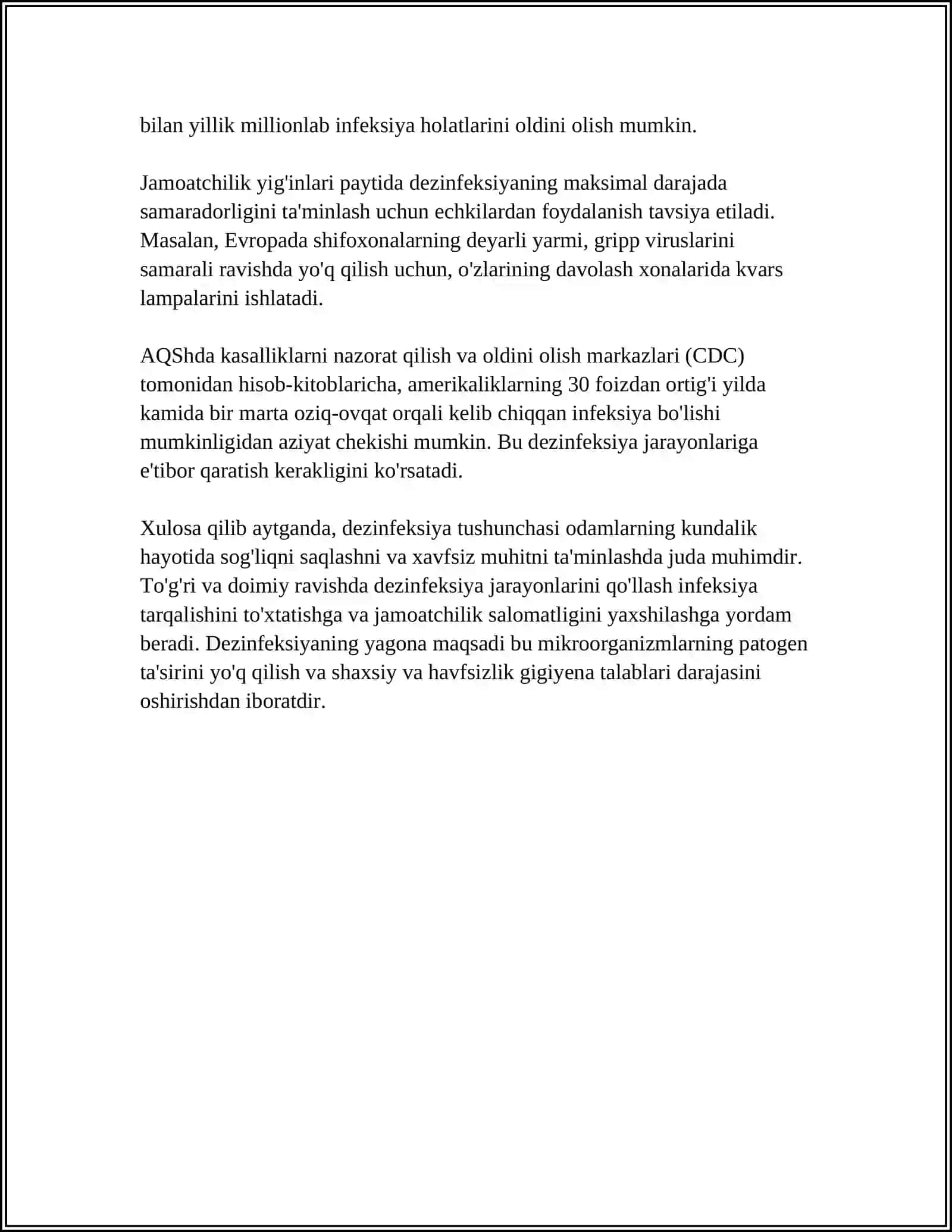 DEZINFEKSIYA TASNIFI. DEZINFEKSIYA TURLARI. ASBOB-ANJOMLAR DEZINFEKSIYASI 4