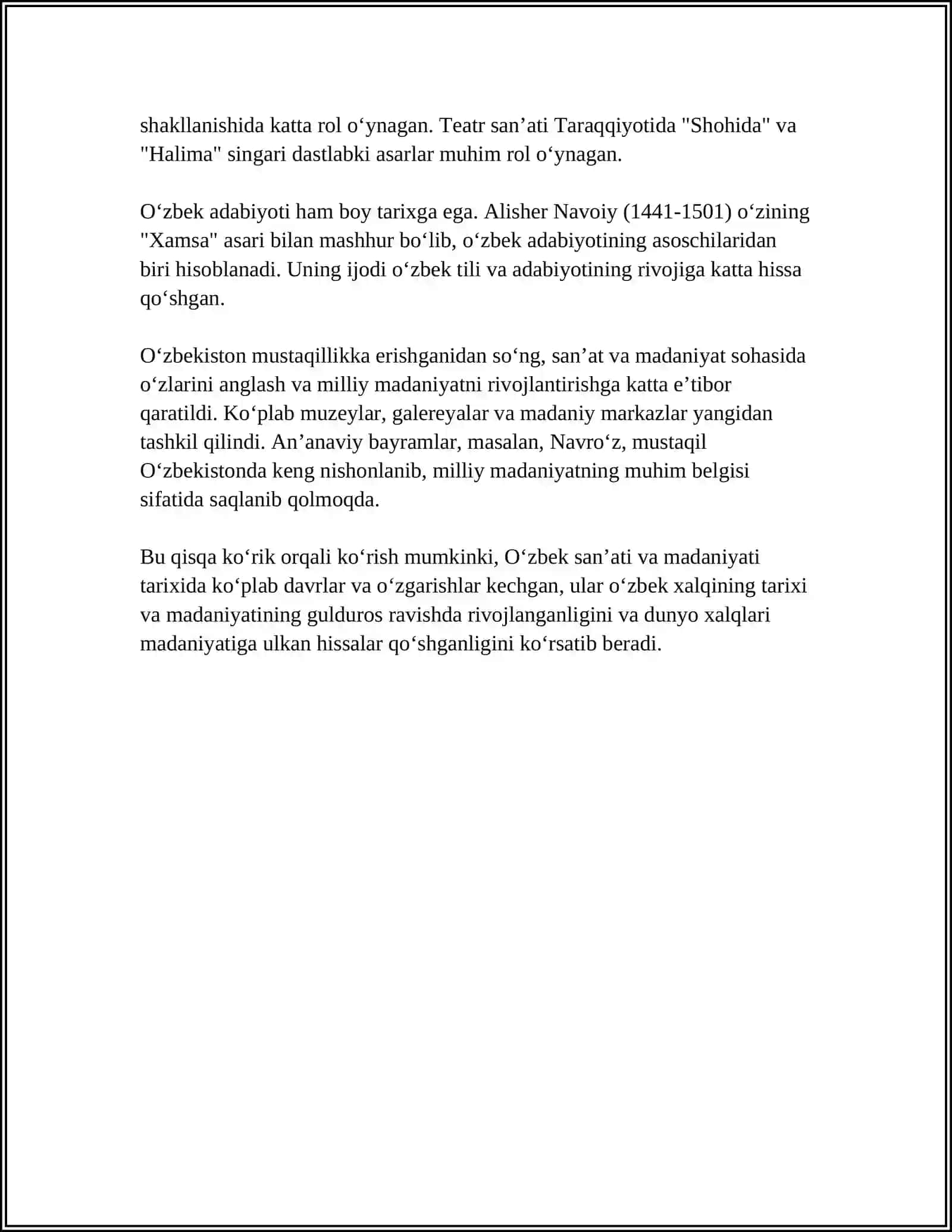 Oʻzbekiston Davlat va Sanat Madaniyatini O'quv 4