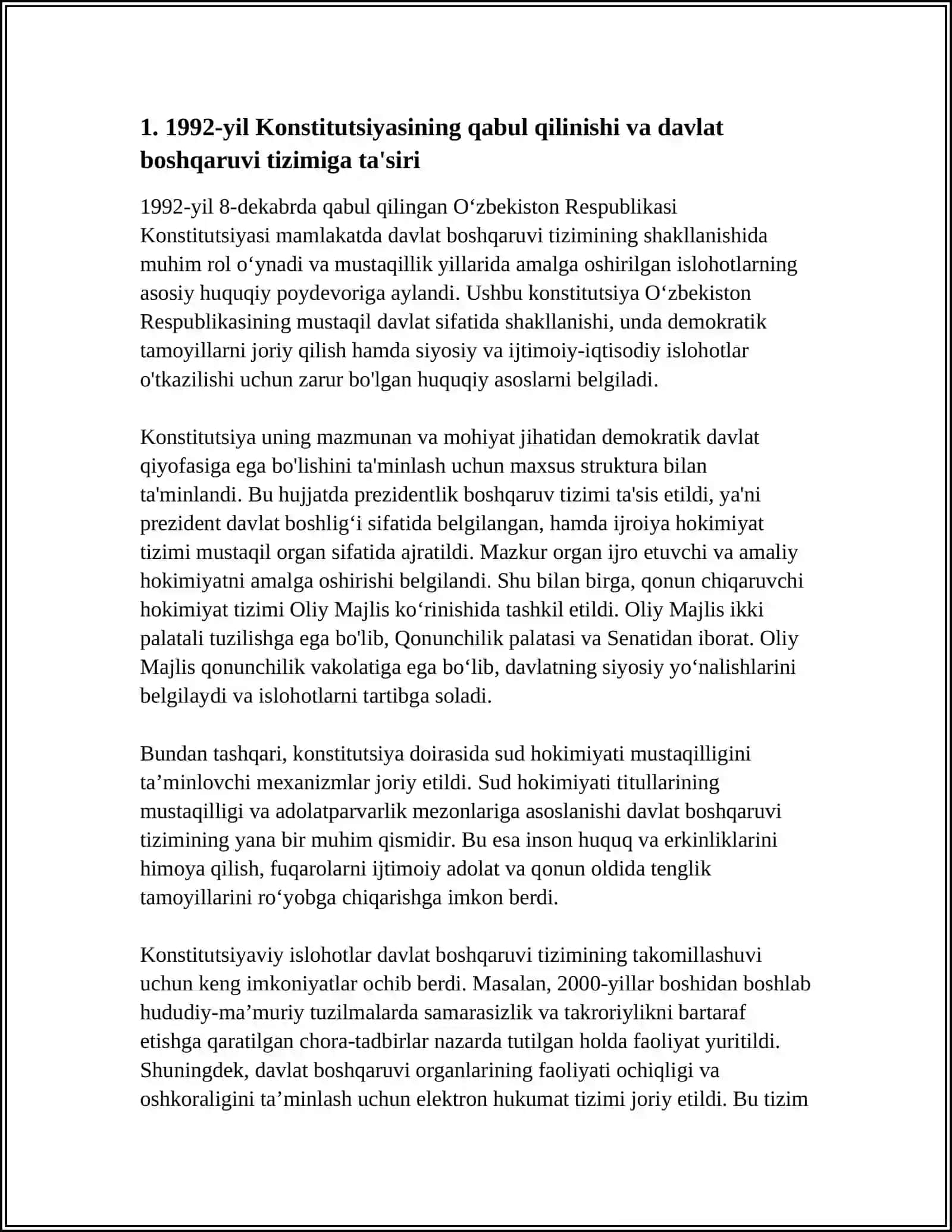 MUSTAQILLIK YILLARIDA DAVLAT BOSHQARUVI VA AMALGA OSHIRILGAN ISLOHOTLAR 4