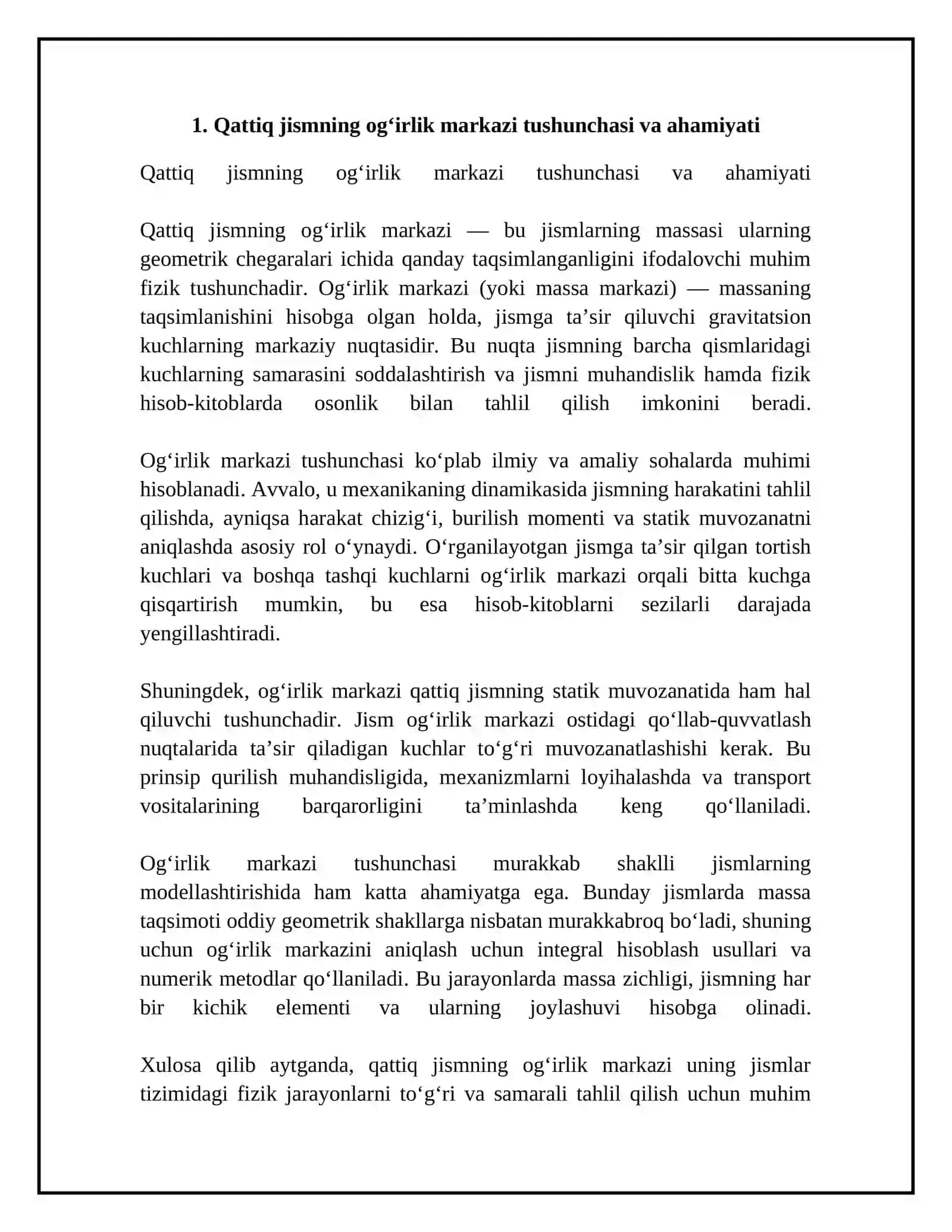 Qattiq jismning ogʻirlik markazi. Murakkab tekis shakllarning ogʻirlik markazining amaliy hisobi 4