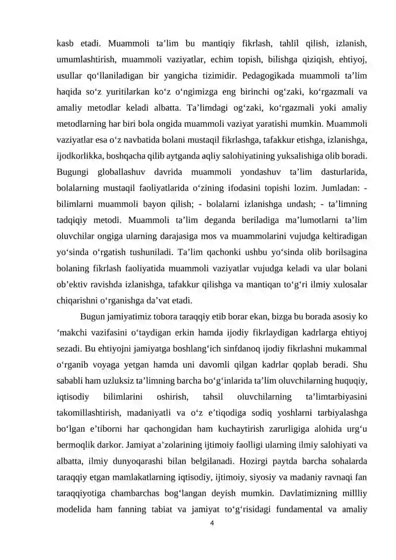 4-sinf ONA TILI DARSLARIDA IMLOGA O‘RGATISH JARAYONIDA MUAMMOLI TA’LIM ELEMENTLARI 4