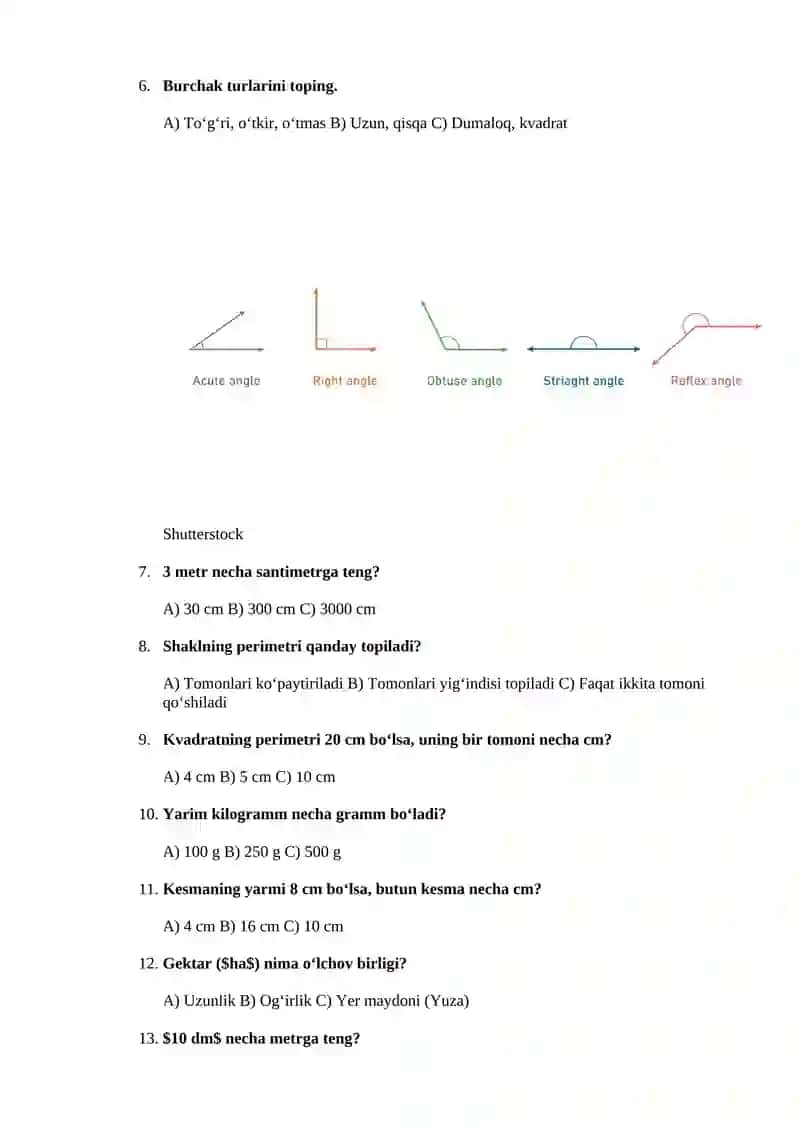 3 sinf matematika chorak yakuniy test 4