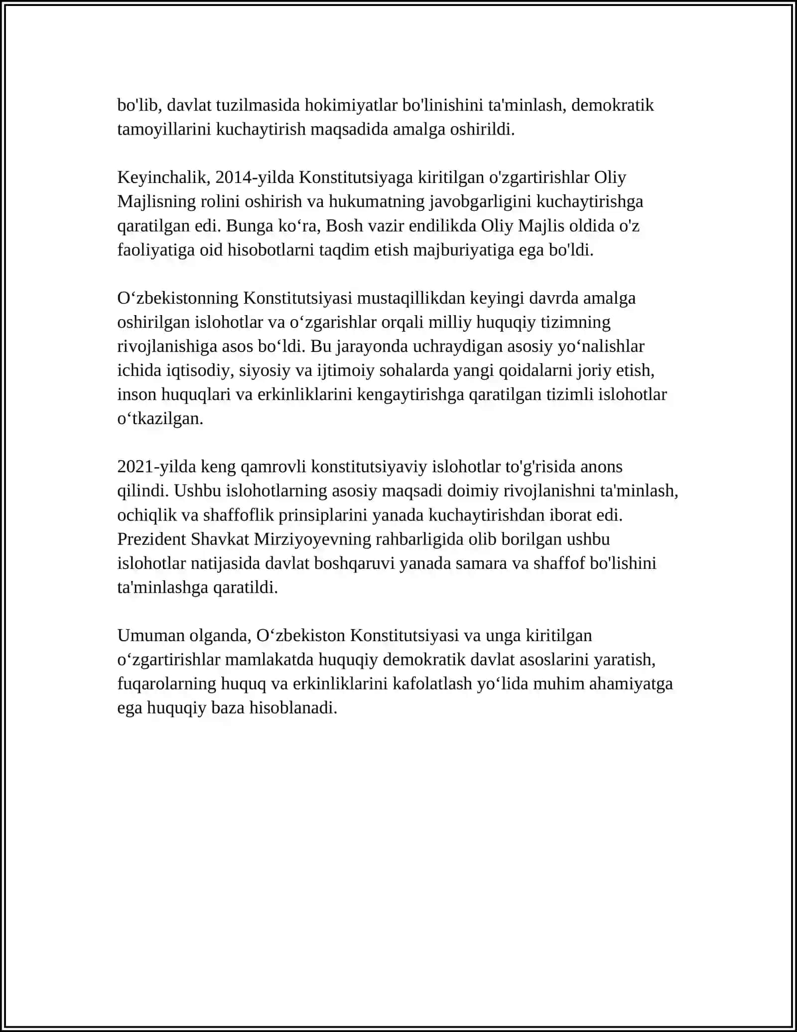 MUSTAQILLIK YILLARIDA DAVLAT BOSHQARUVIDA AMALGA OSHIRILGAN ISLOHOTLAR 4