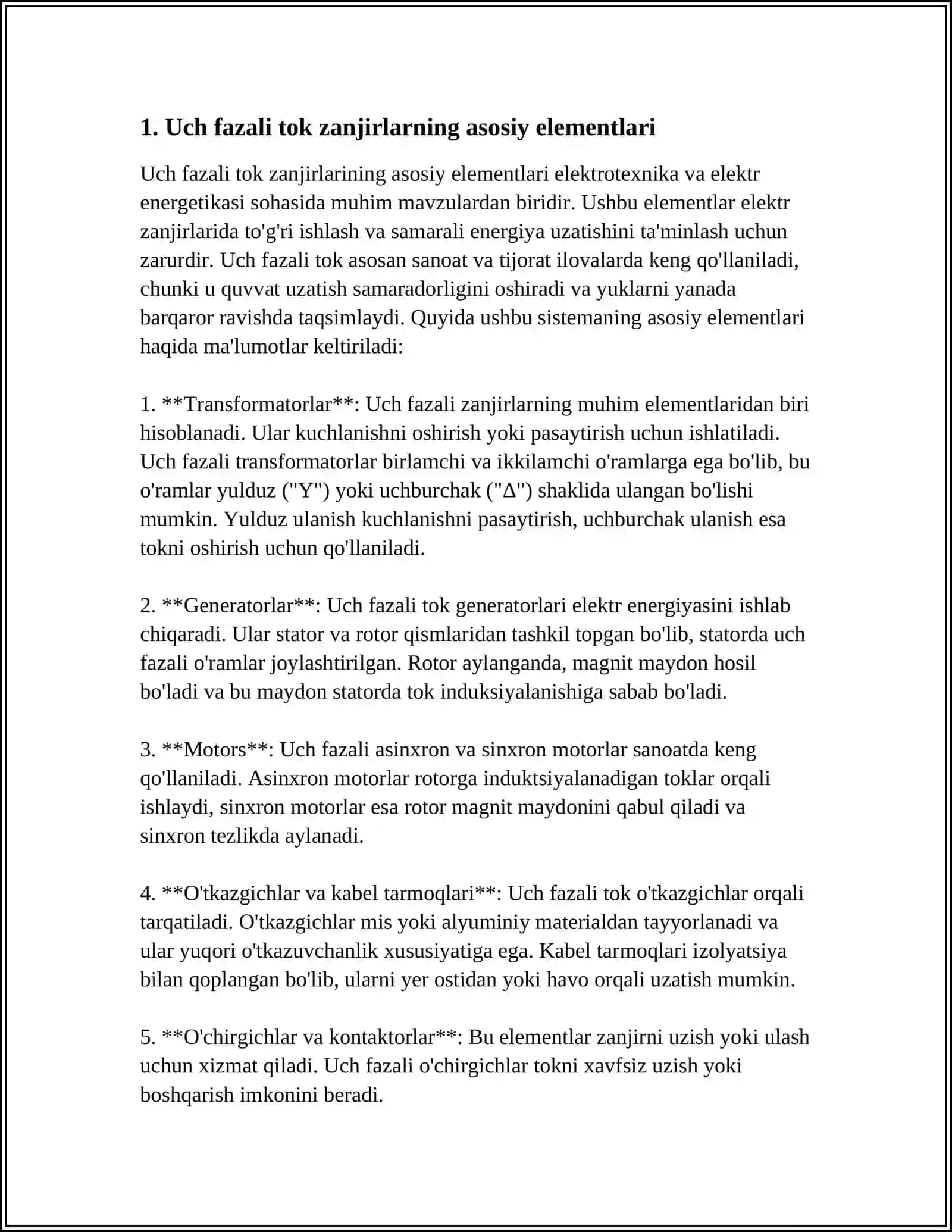 Uch fazali tok zanjirlarning asosiy elementlari 4