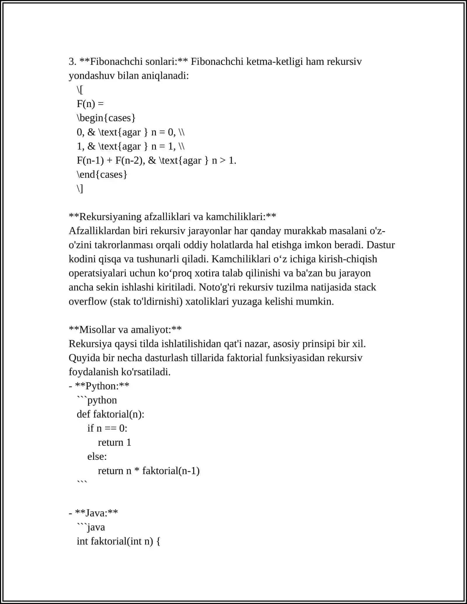 REKURSIV JARAYONLARNI TASHKIL QILISH 4