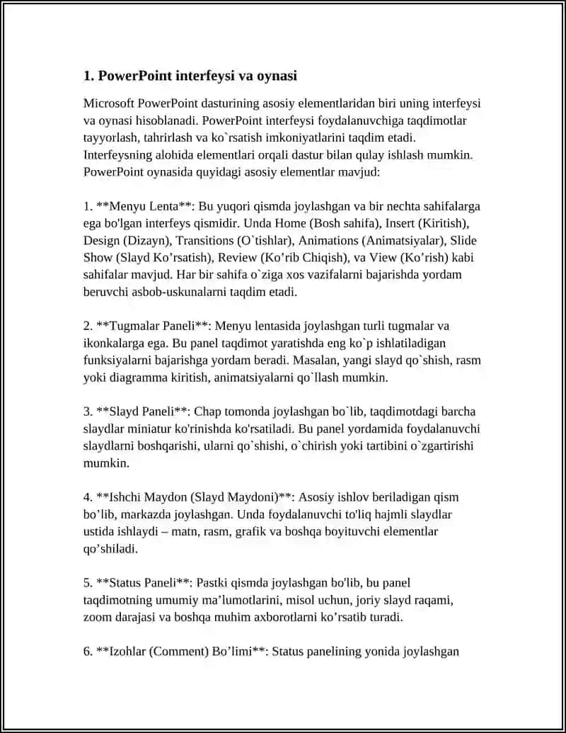 MICROSOFT POWERPOINT DASTURINING ASOSIY ELEMENTLARI 4