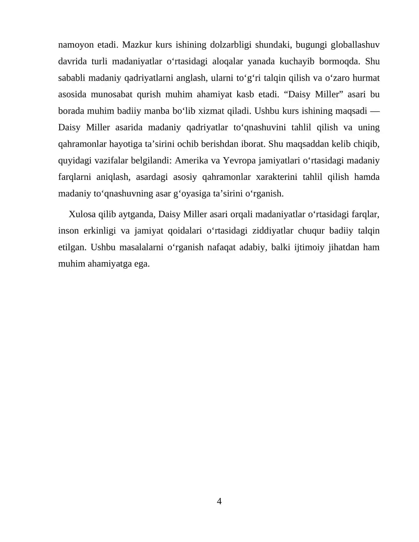 GENRI JEYMSNING “DAISY MILLER”ASARIDA MADANIY QADRIYATLAR TO’QNASHUVI 4