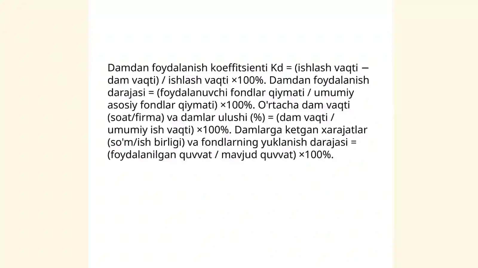 Transport korxonasining asosiy ishlab chiqarish fondlari dam foydalanish samaradorligi 4