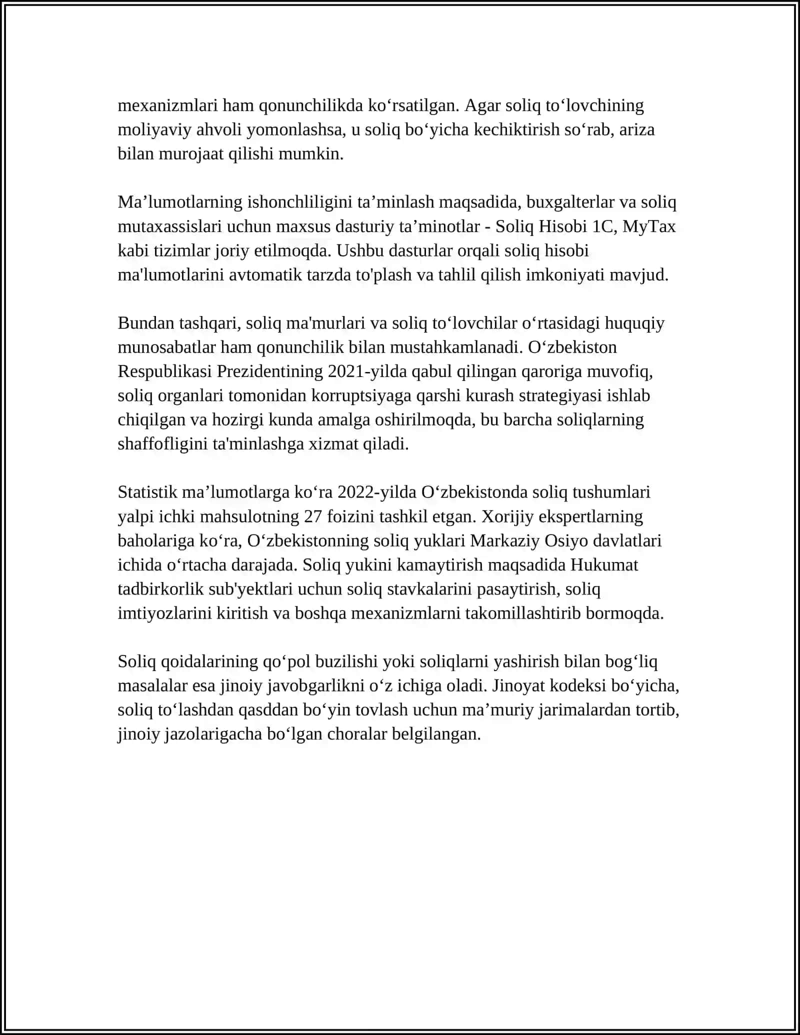 SODDALASHTIRILGAN SOLIQQA TORTISH TIZIMIDA SOLIQ HISOBINI TASHKIL ETISH VA YURITISH 4