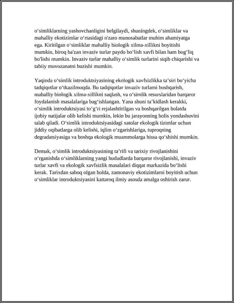 Oʻsimlik Introduksiyasi va Ekologik Xavfsizlik 4