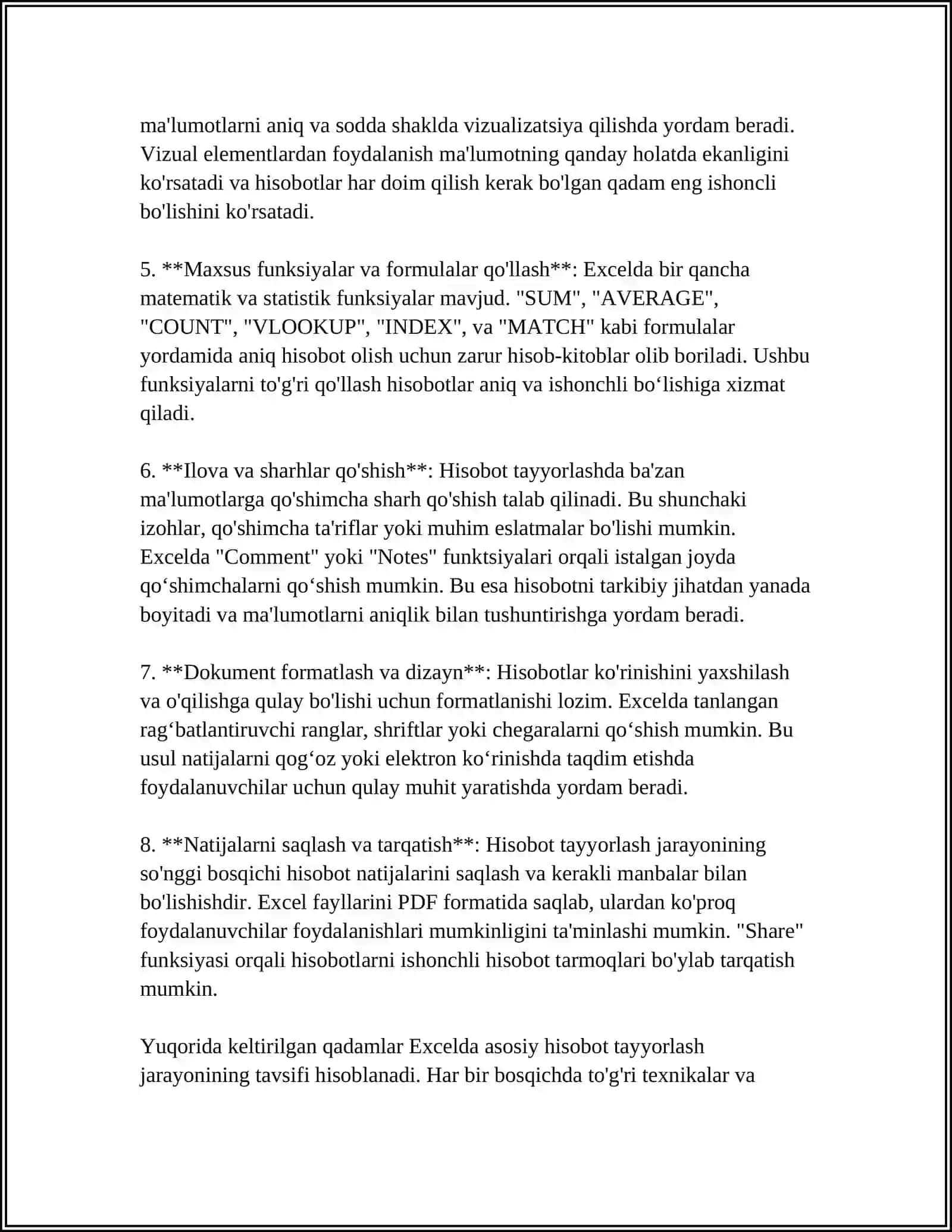 EXCEL DASTURIDA TURLI HISOBOTLAR TAYORLASH 4