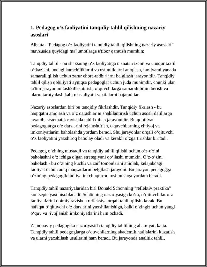 PEDAGOG OʻZ FAOLIYATINI TANQIDIY TAXLIL ETA OLISH 4