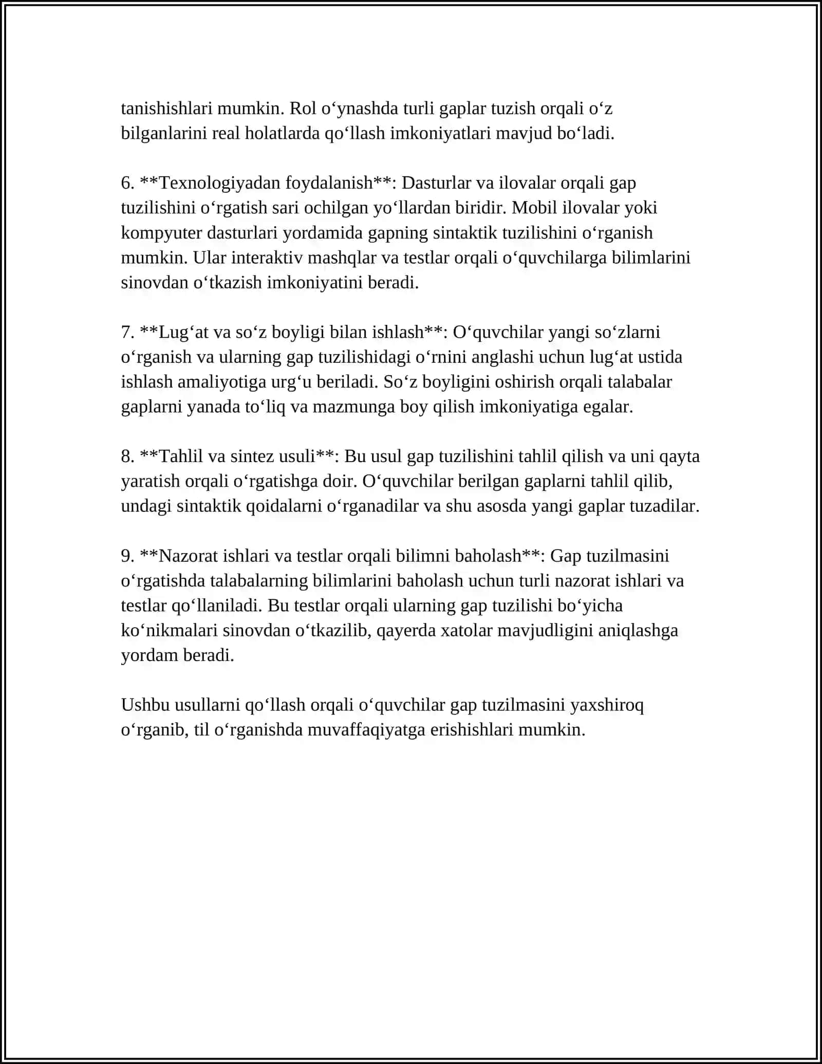 TA'LIM BOSQICHLARIDA GAP VA UNING TURLARINI NUTQIY VAZIYATLAR ORQAL IOSHIRISH USULLARI 4