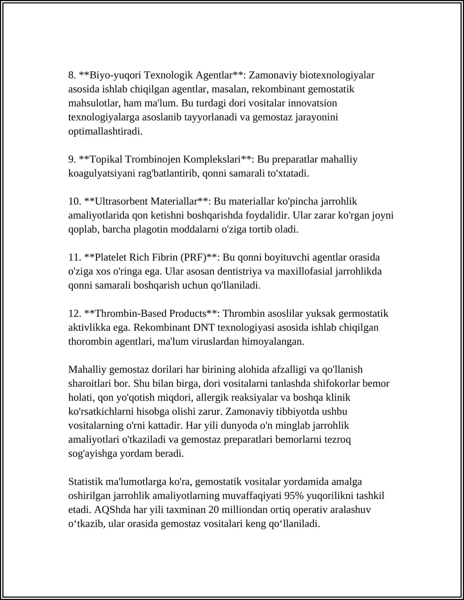 MUSTAQIL ISH Mavzu: MAHALLIY GEMOSTAZ UCHUN ZAMONAVIY DORI VOSITAGLAR 4
