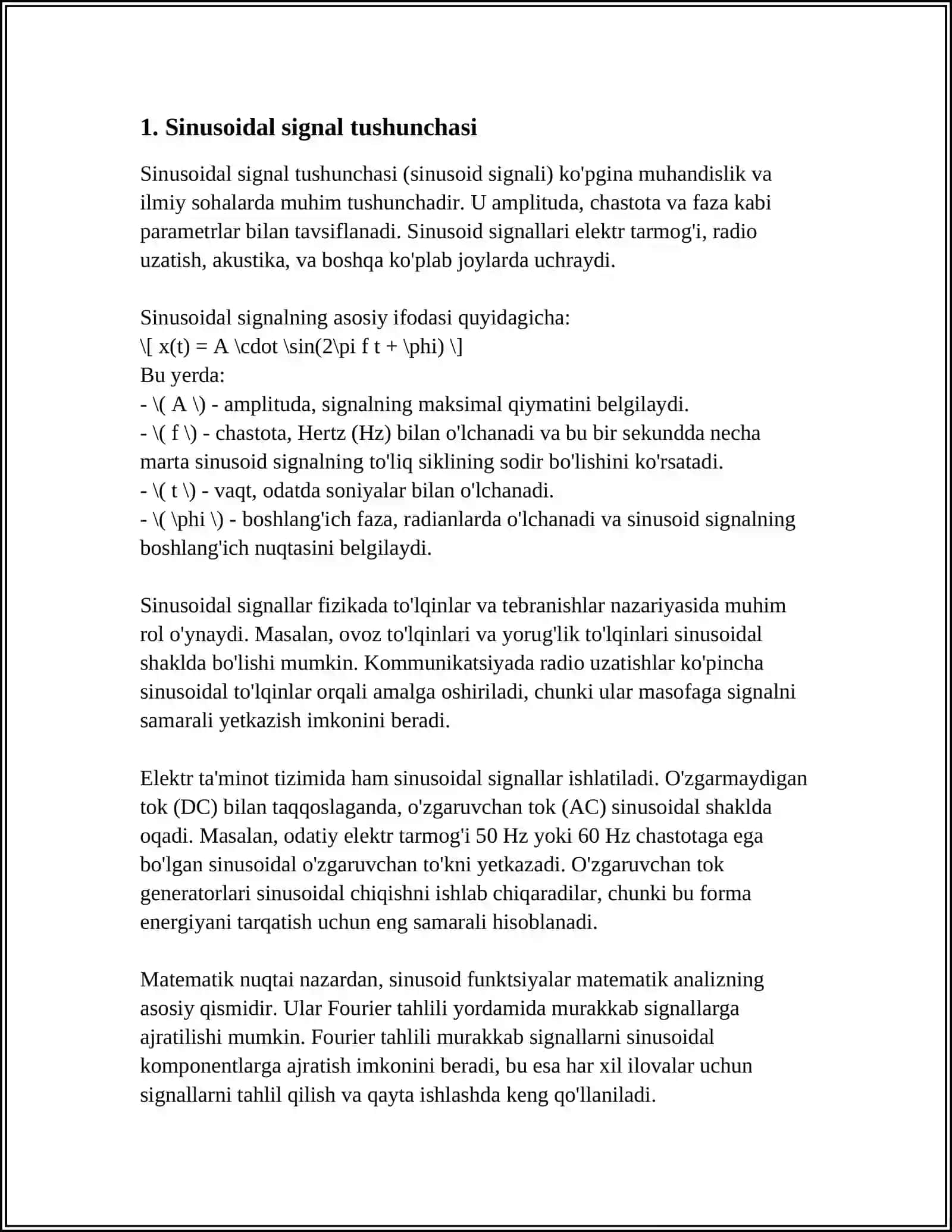ELEKTR ZANJIRLARGA SINUSOIDAL SIGNAL TA'SIRIDAGI XUSUSIYATLARINI HISOBLASH 4