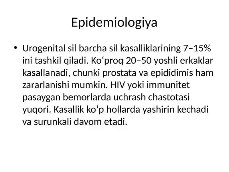 Buyraklar va siydik-tanosil a'zolari sili 4