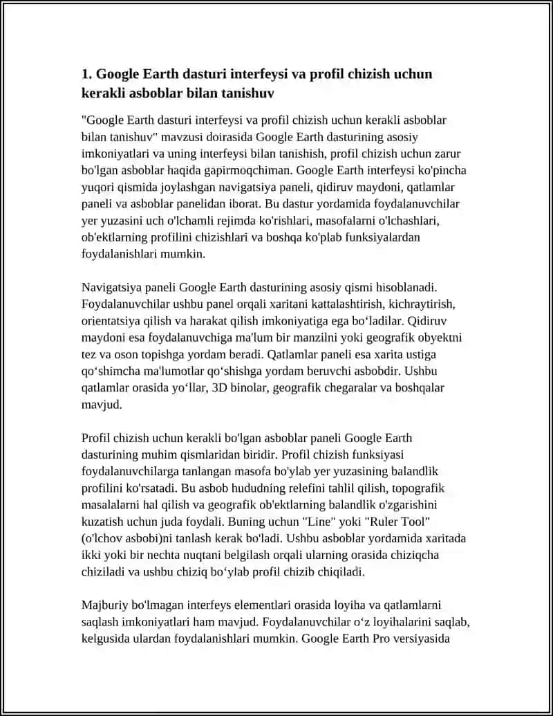 GOOGLE EARTH DASTURI YORDAMIDA HUDUDLARNING VA GEOGRAFIK OBYEKTLARNING BO‘YLAMA VA KO‘NDALANG PROFILLARINI CHIZISH 4