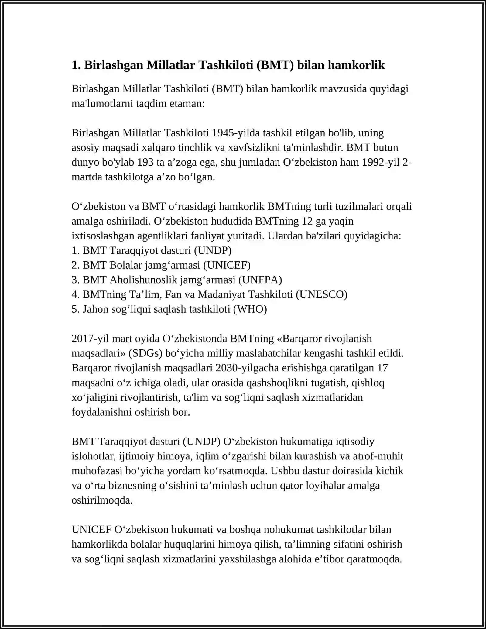 O‘ZBEKISTONNING XALQARO TASHKILOTLAR BILAN HAMKORLIK ALOQALARI 4