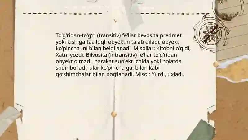 Fe'l: shaxs va narsaning harakatini bildiruvchi so'zlarning taʼrifi 4