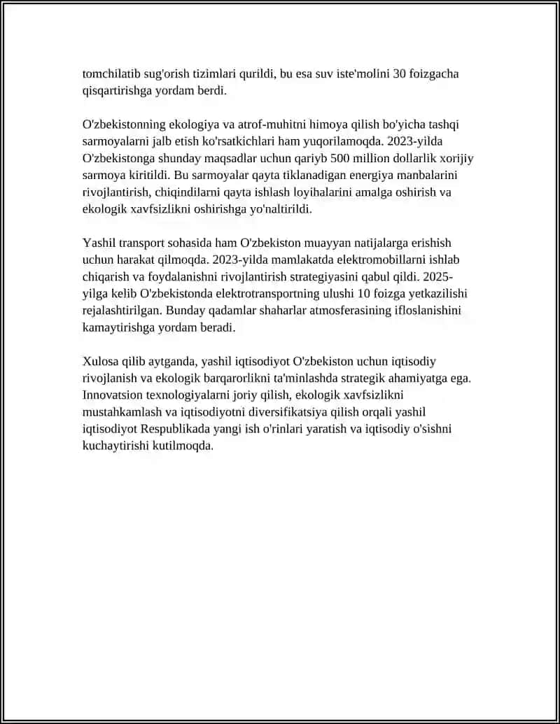 O'ZBEKISTON RESPUBLIKASIDA YASHIL IQTISODIYOT HOLATI TAHLILI 4