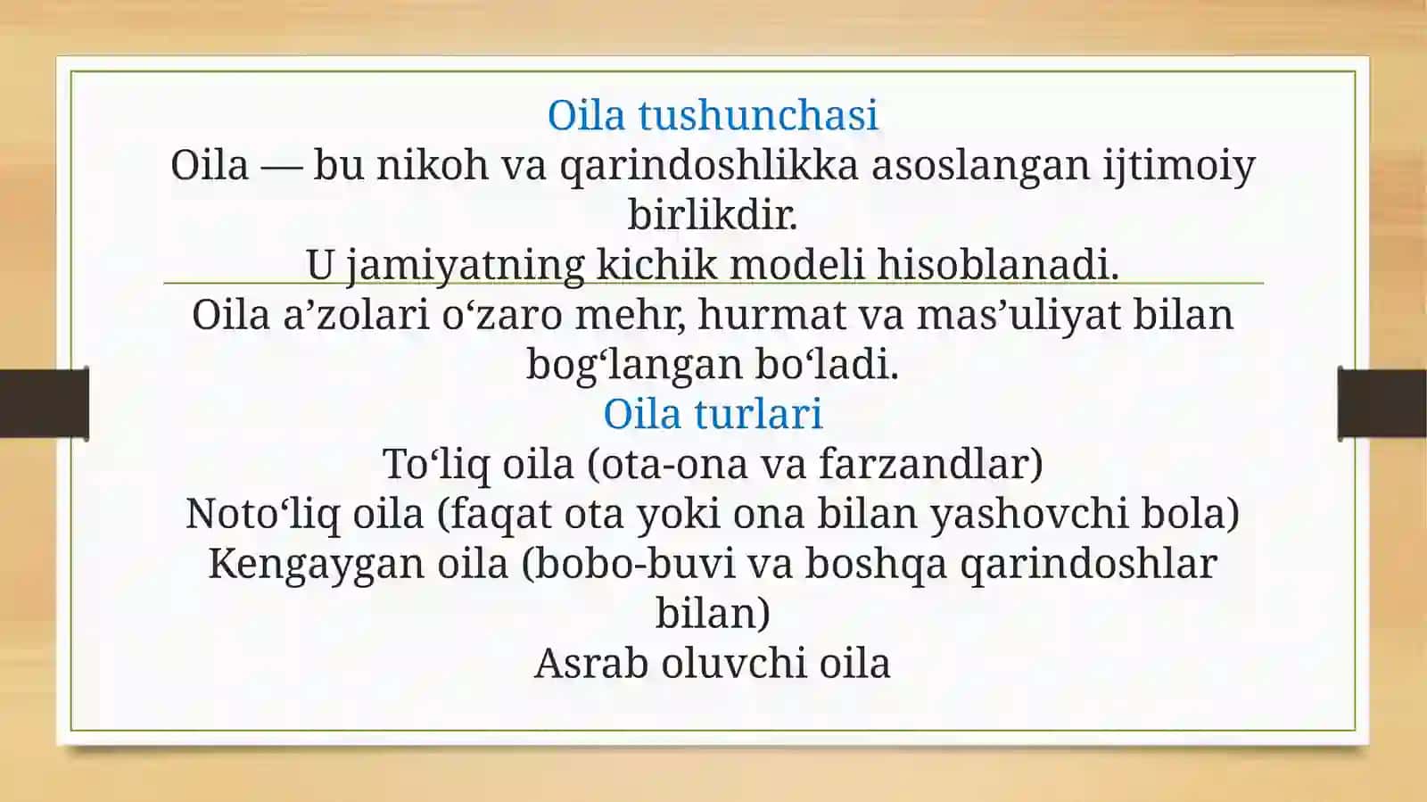 Oila.Oila turlari va vazifalari.Ota- ona qaramog'ida bo‘lmagan bolalar bilan ijtimoiy pedagogik faol 4