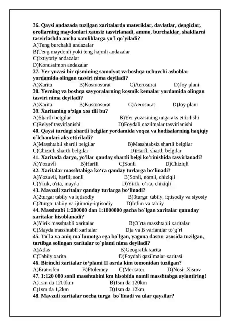 7-sinf mavzulashtirilgan test. Geografiya. 4