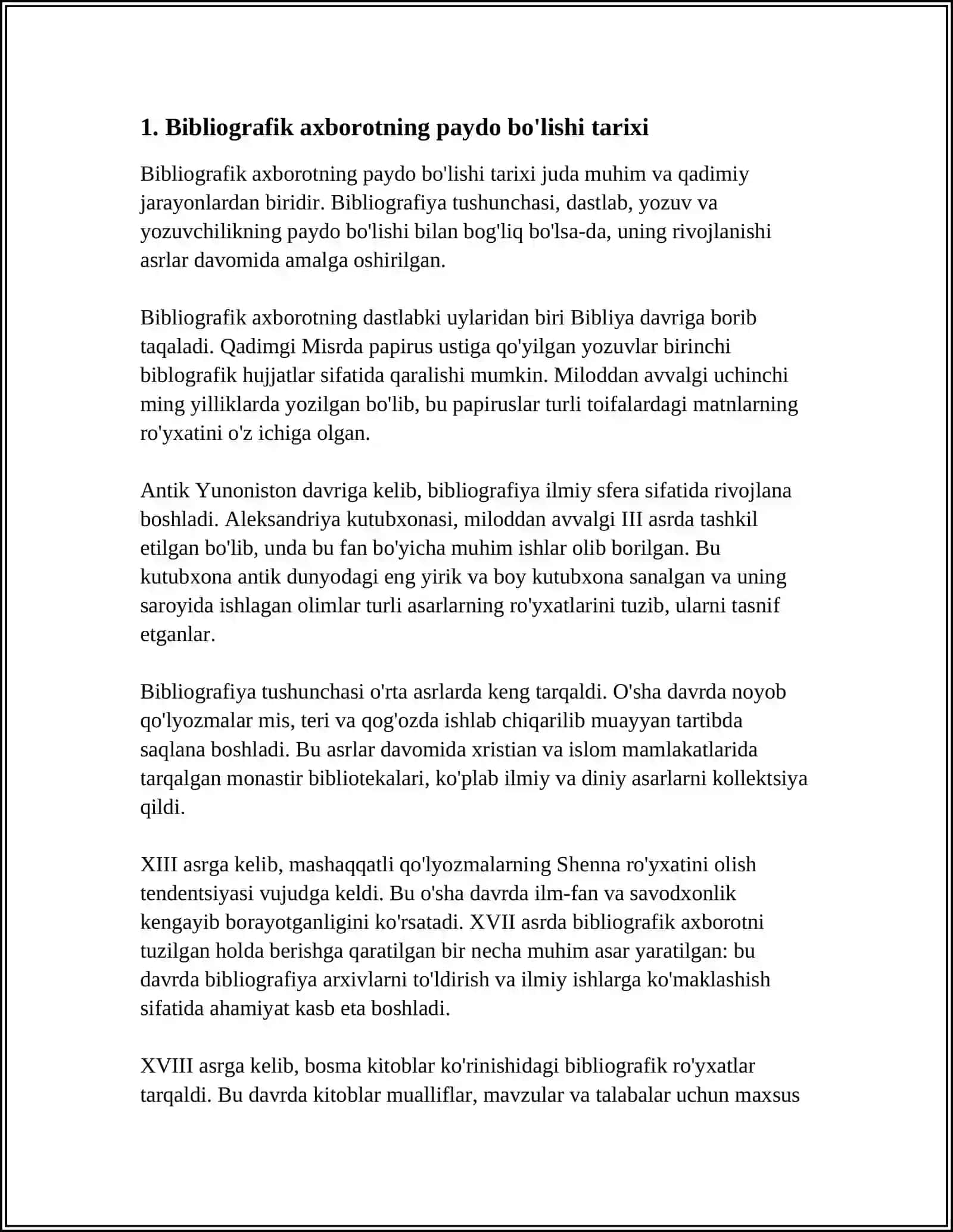 BIBLIOGRAFIK AXBOROTNING PAYDO BO'LISHI VA RIVOJLANISHING ASOSIY YO'NALISHLARI 4