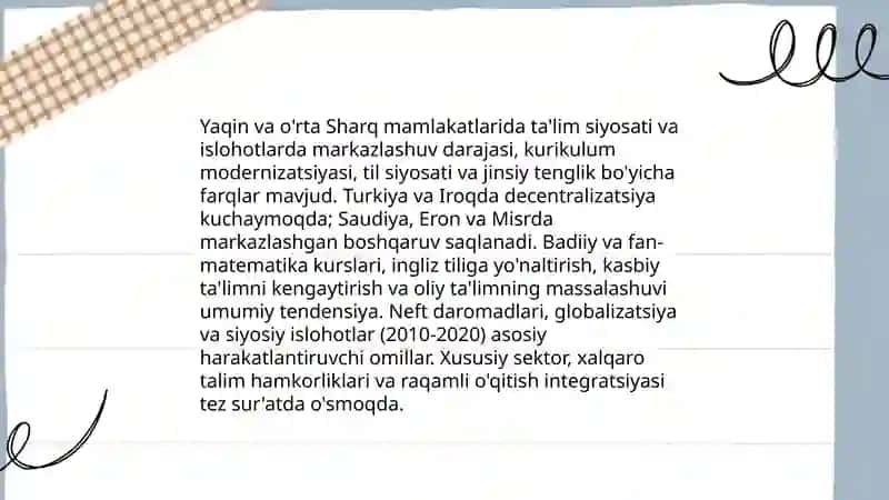 Globalizatsiya va komparativistik pedagogika Yaqin va o'rta sharq mamlakatlari 4