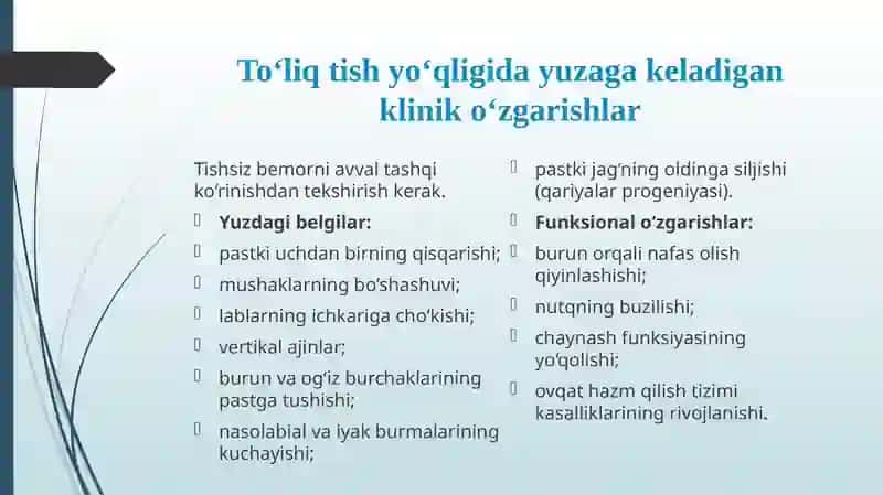 To’liq adentiya etiologiya va patogenezi. Bemorlarni tekshirish usullari va diagnostikasi. 4