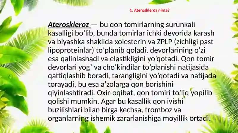 Biokimyo fanidan Ateroskleroz mavzusida prezentatsiya 4