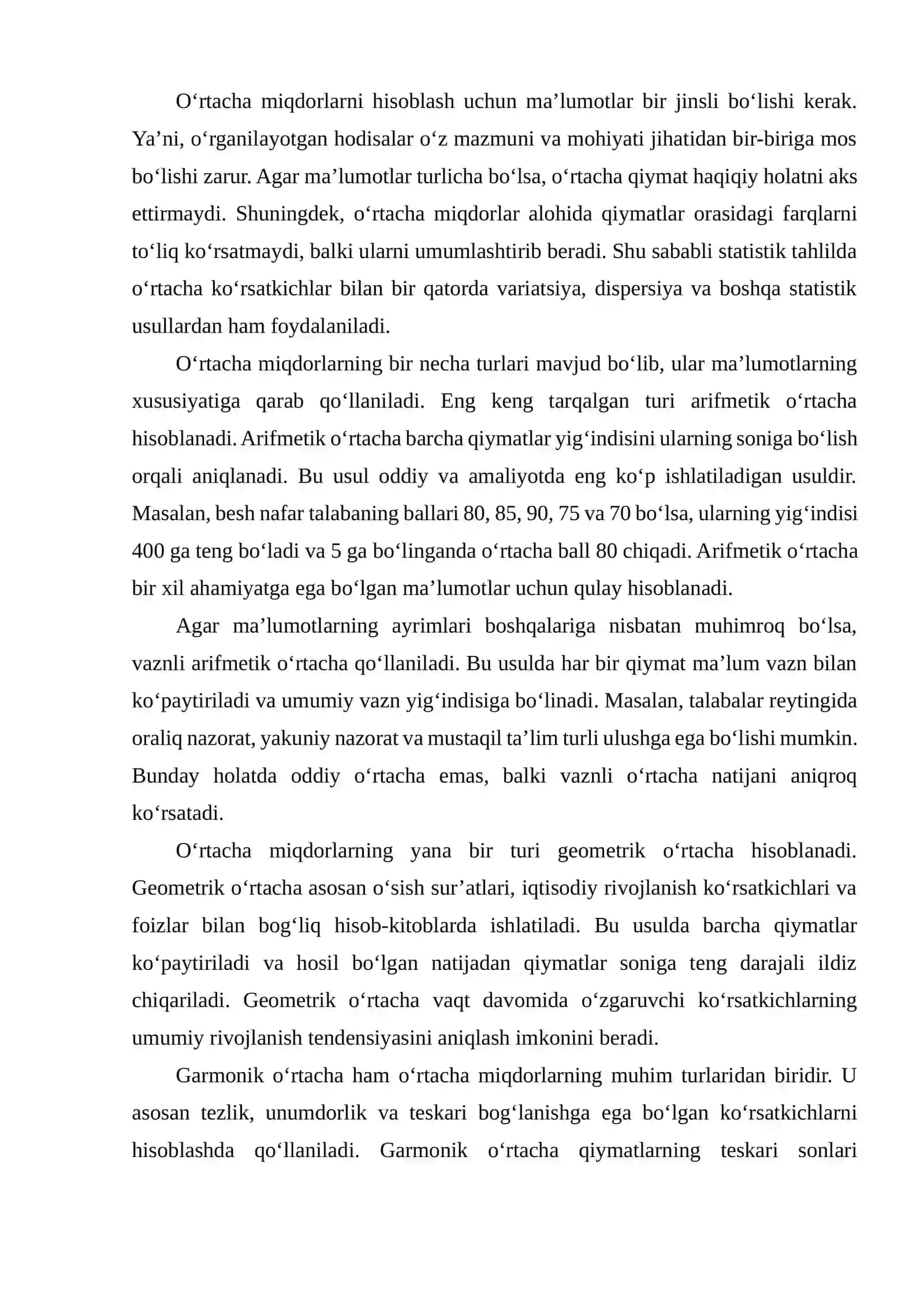 O‘RTACHA MIQDORLAR YORDAMIDA IJTIMOIY JARAYONLARNI TAHLIL QILISH 4