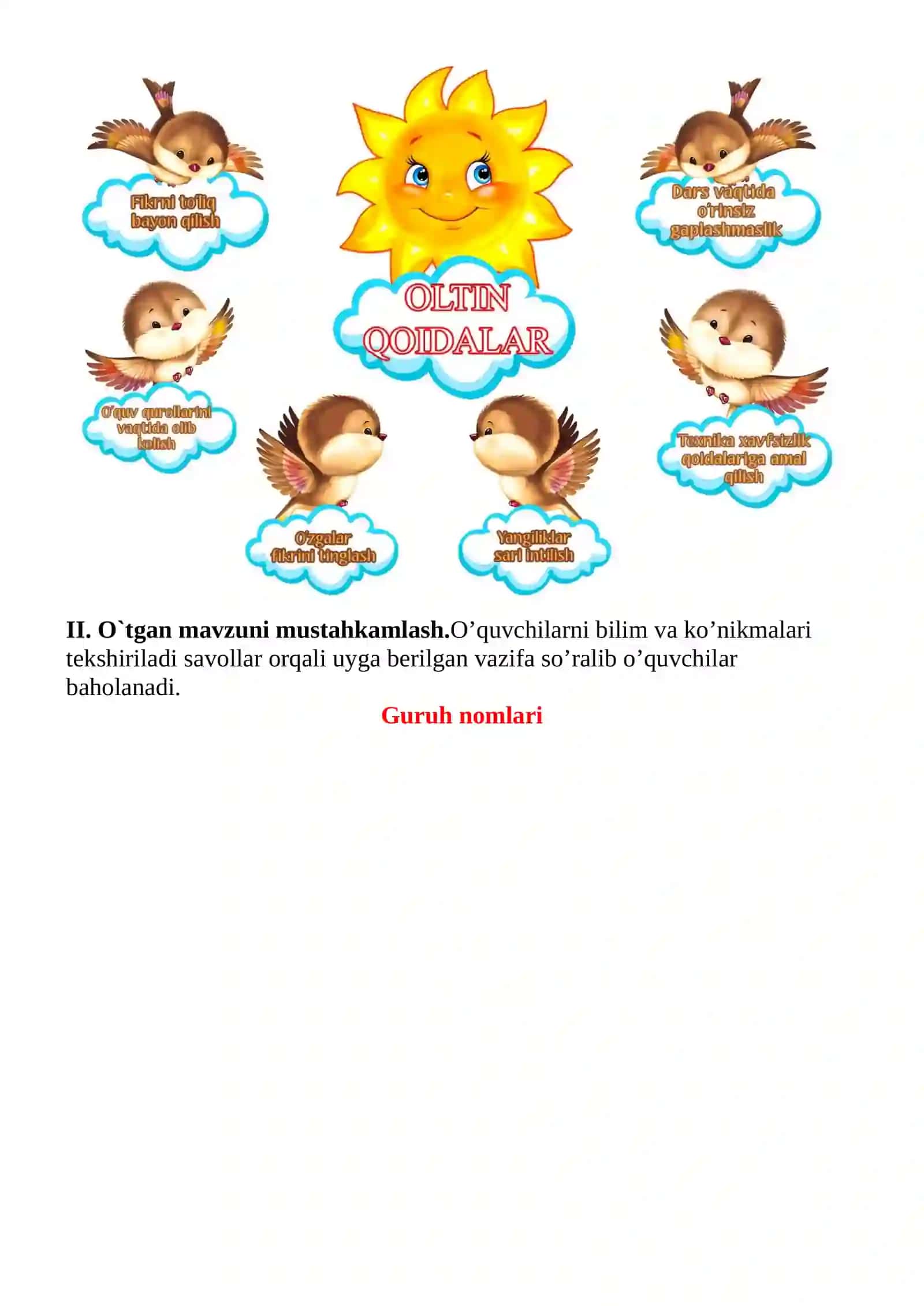 Mehnatsiz taxt kelmas mavzusida 2-sinf O'qish fanidan dars ishlanmasi 4