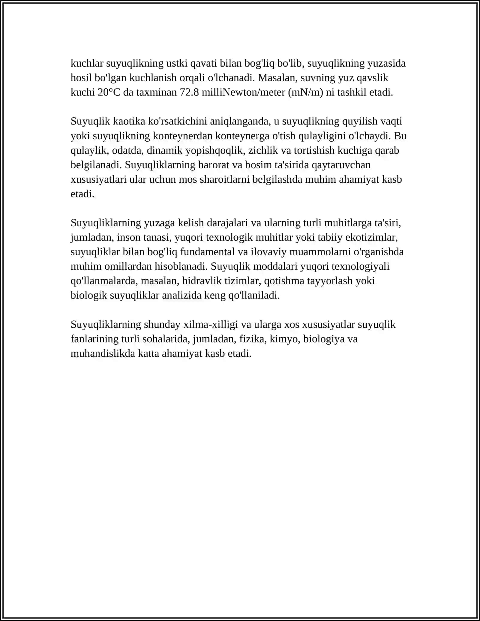 MUSTAQIL ISH Mavzu: SUYUQLIK TUSHUNCHASI VA TURLARI 4