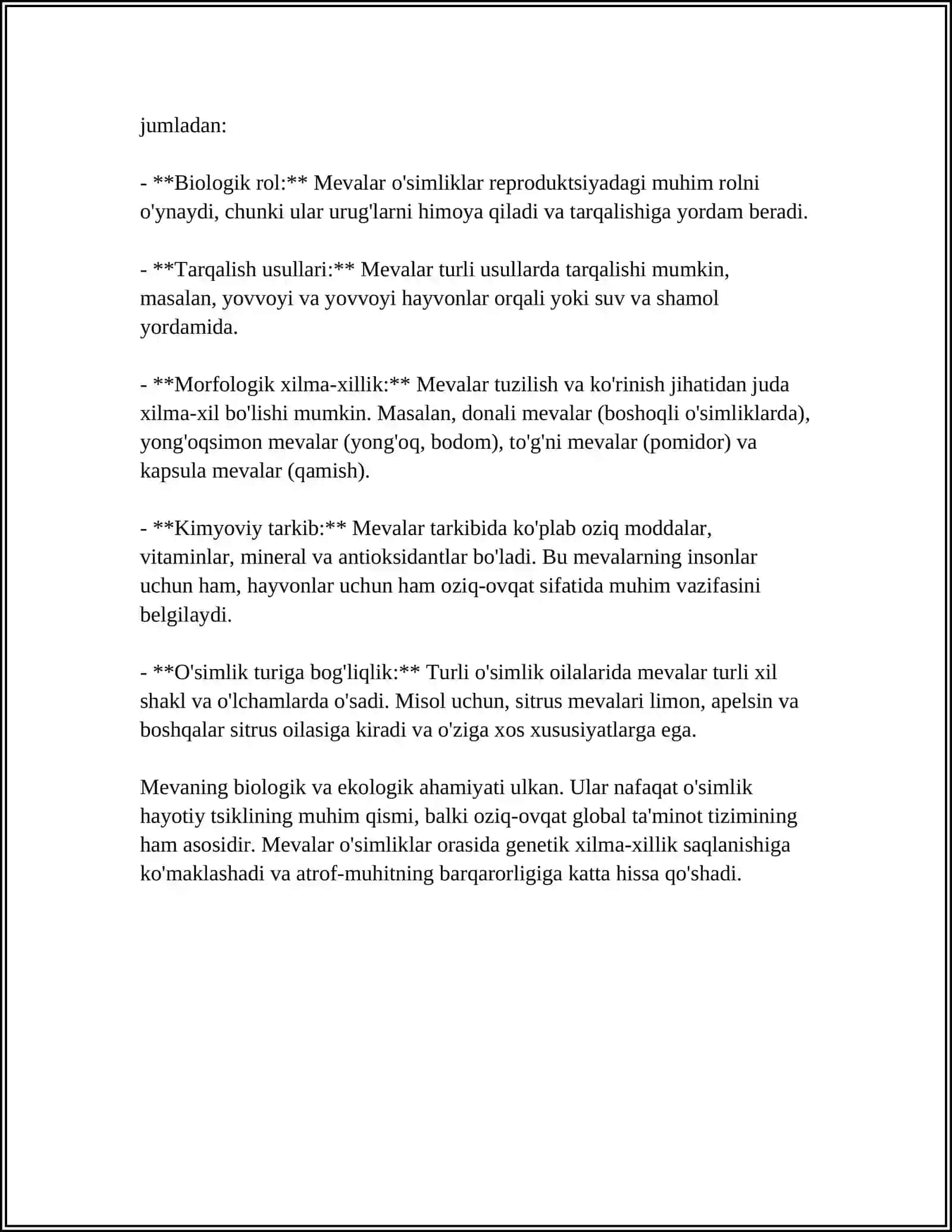 MEVA XILLARI VA URUG' TUZILISHI. O'SIMLIKLARNI URUG’ VA MEVALAR ORQALI TARQALISHI 4