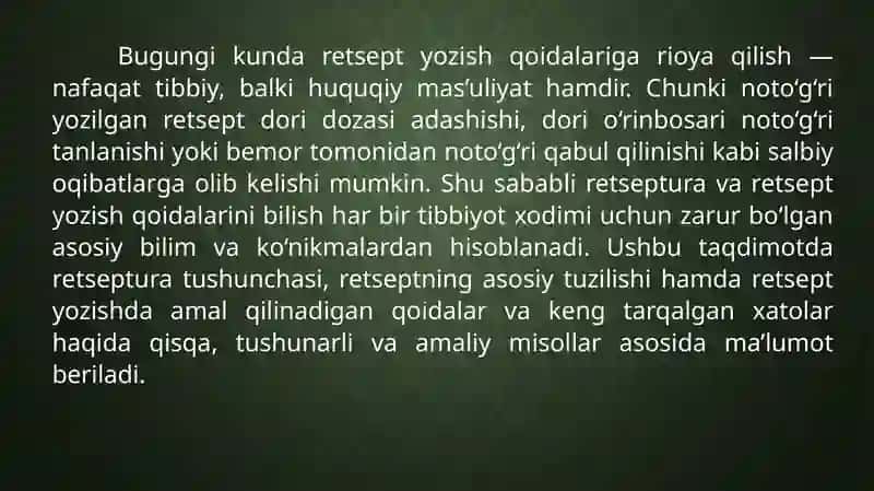 Retseptura.Retsept yozish qoidalari 4