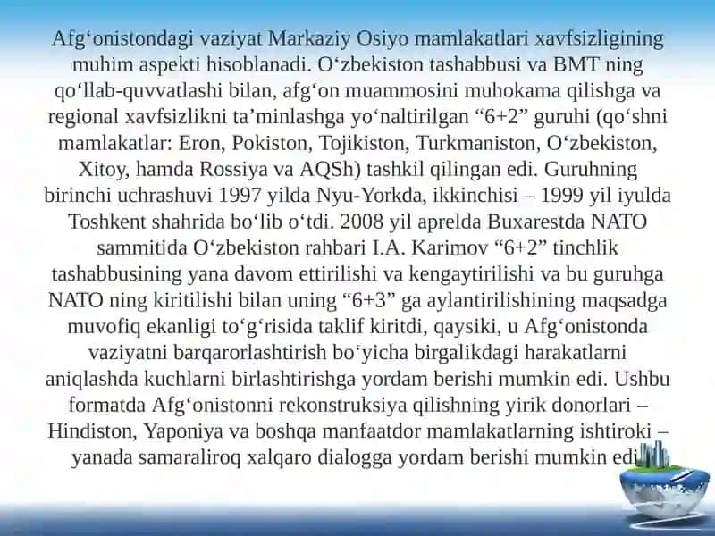 O‘zbekistonRespublikasining nufuzli xalqaro tashkilotlar bilan hamkorlik aloqalari 4