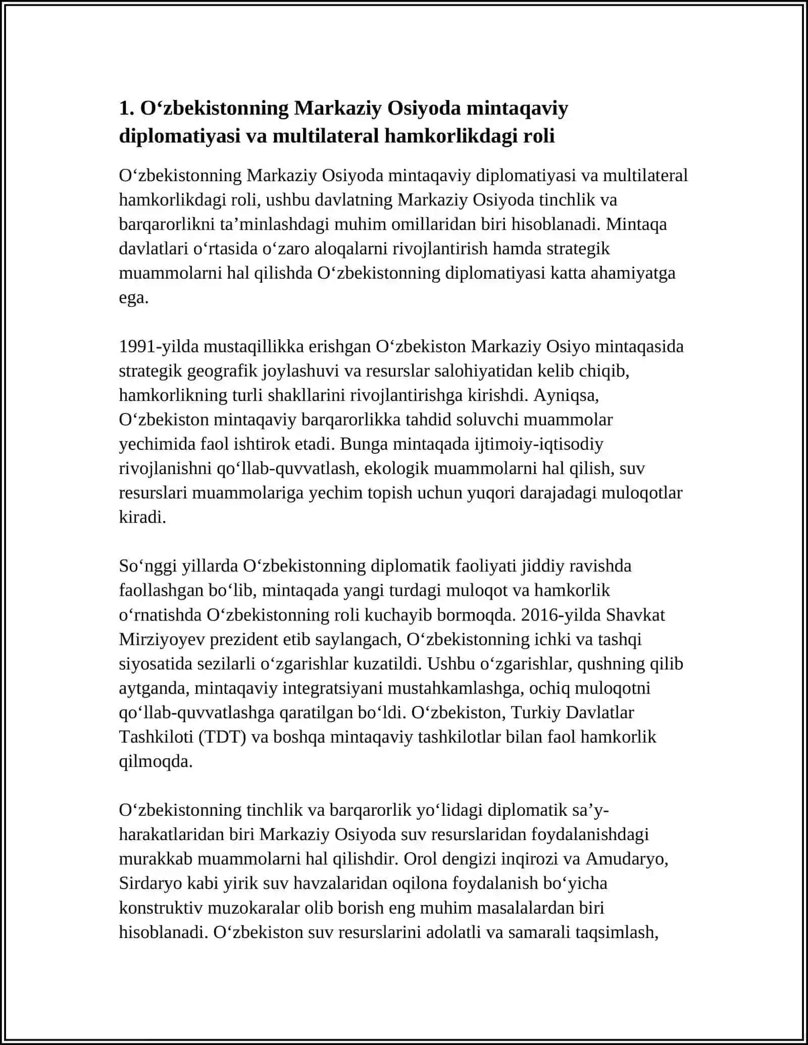 Oʻzbekistonning Markaziy Osiyoda Tinchlik va Barqarorlikni Taʼminlash Kursi 4