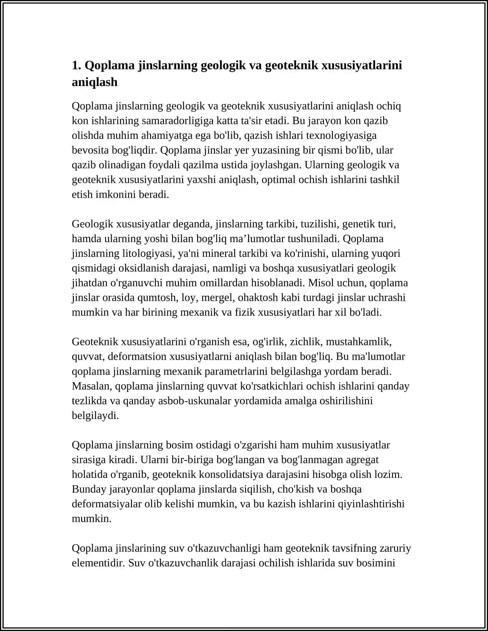 QOPLAMA JINSLARNI ICHKI AGʻDARMAGA EKSKAVATSIYALASH VA TASHQI AGʻDARMAGA TASHISHDA OCHISH ISHLARI TEXNALOGIYASI 4